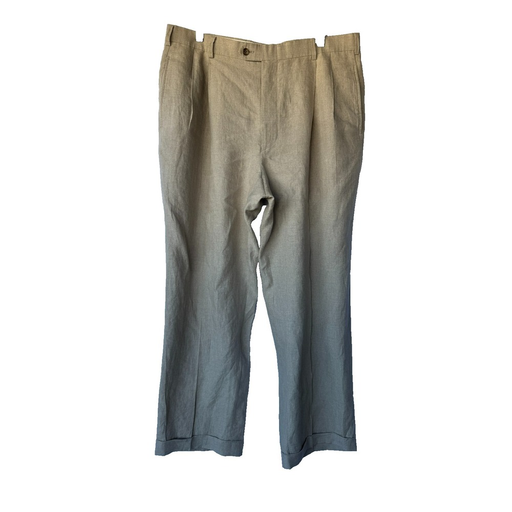 John W. Nordstrom Dress Pants Mens 36R Tan Beige Linen Pleated Old Money Classic - Picture 1 of 15